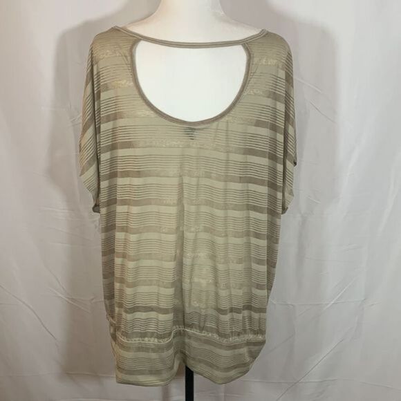 Lane Bryant Light Green Striped T-Shirt/Top/Blouse - Picture 4 of 7